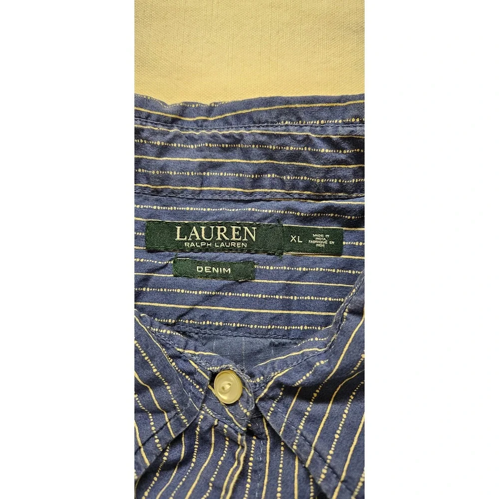 Lauren Ralph Lauren Denim Striped Button Up Shirt Blue White XL Womens